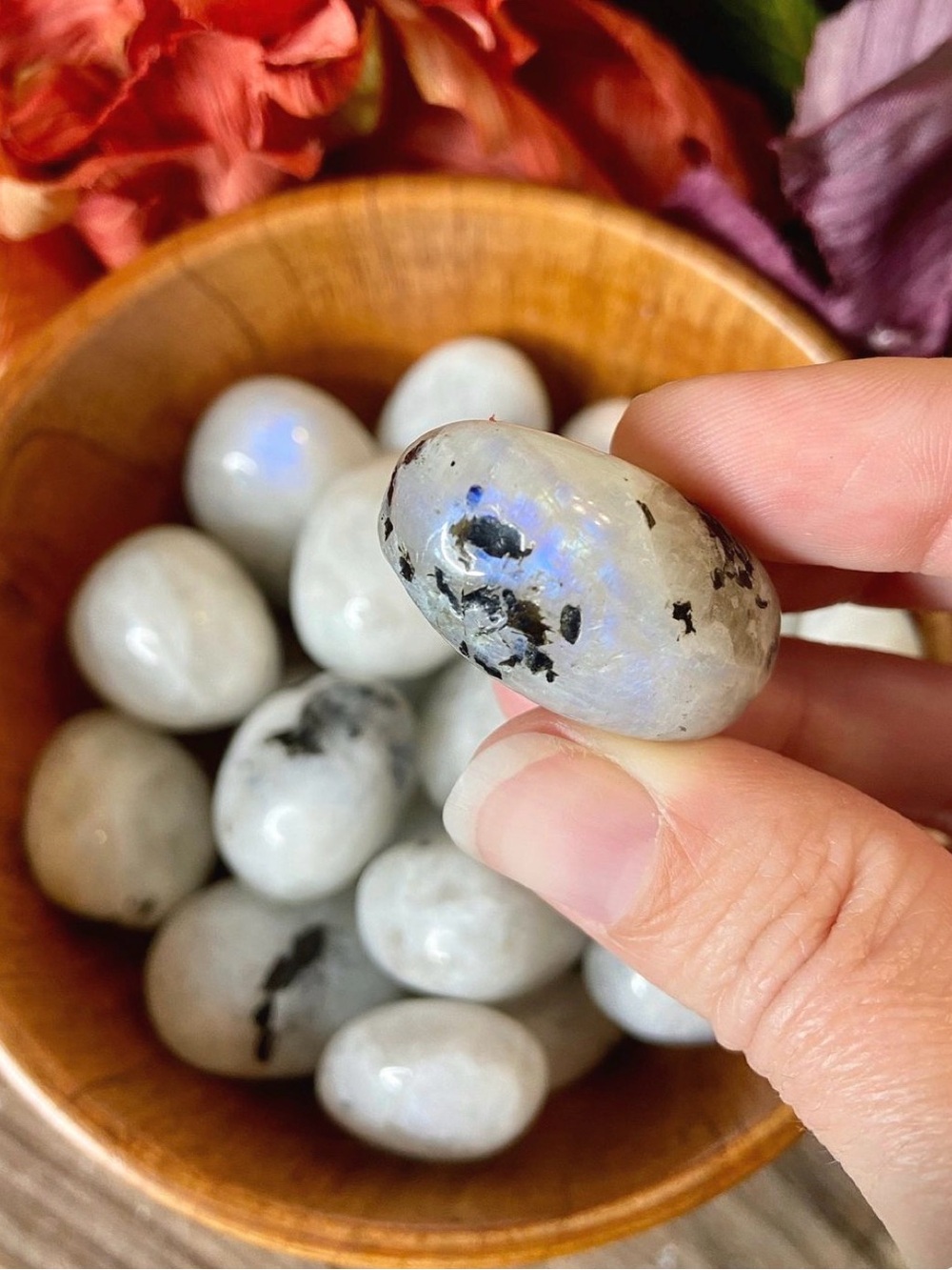 Polished Rainbow Moonstone tumbled Stone - White with Blue Flash ( pack of 5)